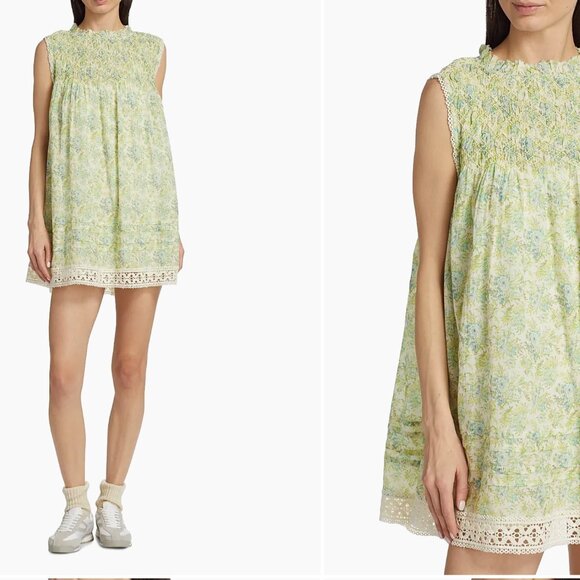 Free People‎ Green Floral Dress with Lace Trim - Picture 1 of 10